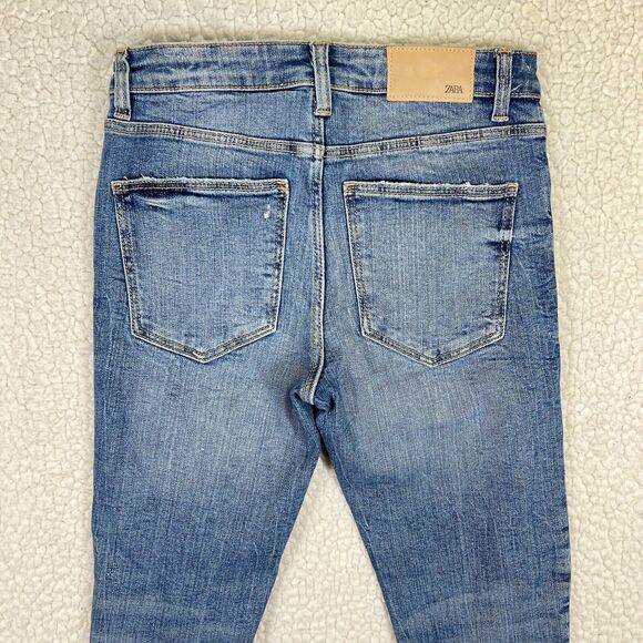 Zara Jeans Women’s Size 2 (Actual 26x28) Blue Skinny Mid Rise Distressed - Picture 4 of 10